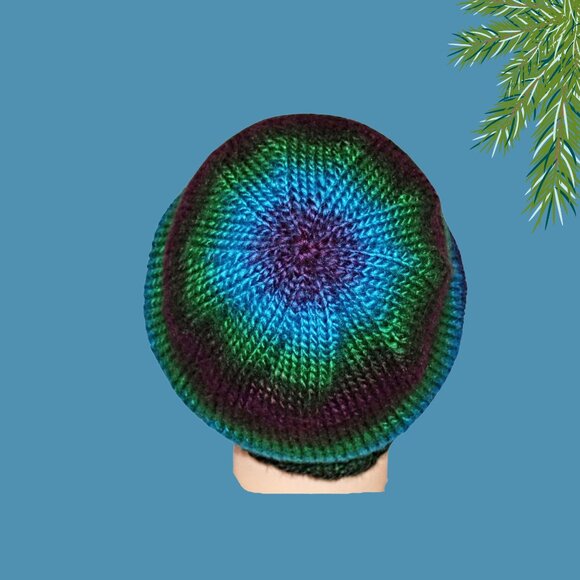 Colorful Knit Slouch Hat: Soft Stretchy Acrylic Winter Beanie - Picture 3 of 3